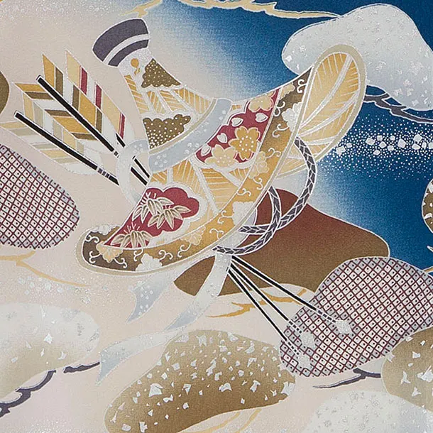 【夏用】【正絹単衣】お宮参り(男の子)レンタル  0259 青 鷹松兜