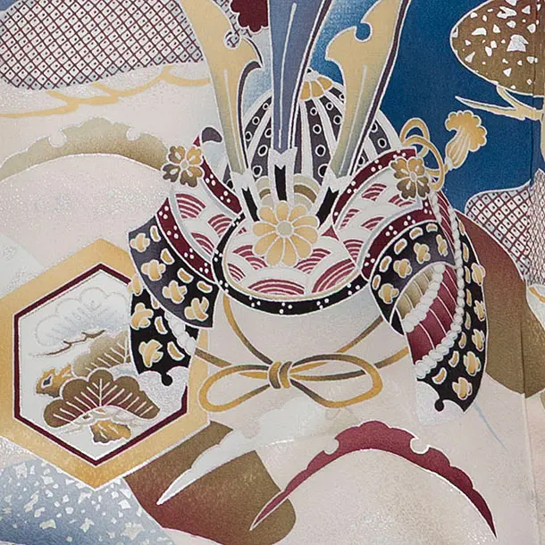 【夏用】【正絹単衣】お宮参り(男の子)レンタル  0259 青 鷹松兜