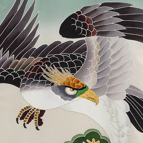 【正絹】お宮参り(男の子)レンタル  0261 くすみグリーン×ベージュ 鷹