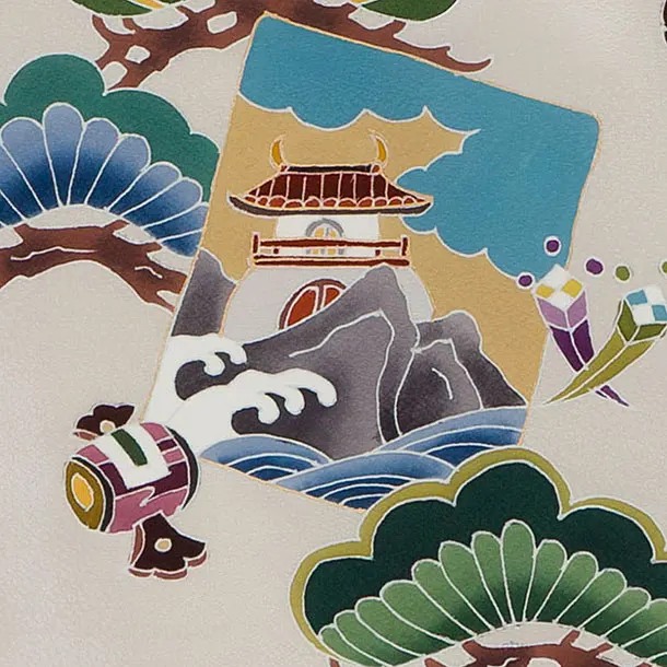 【正絹】お宮参り(男の子)レンタル  0261 くすみグリーン×ベージュ 鷹