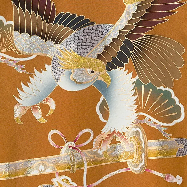 【正絹】お宮参り(男の子)レンタル  0272 金茶色 鷹松富士