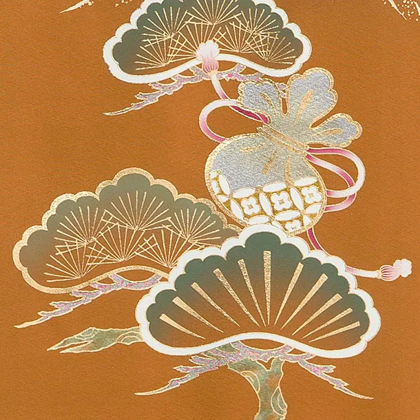 【正絹】お宮参り(男の子)レンタル  0272 金茶色 鷹松富士