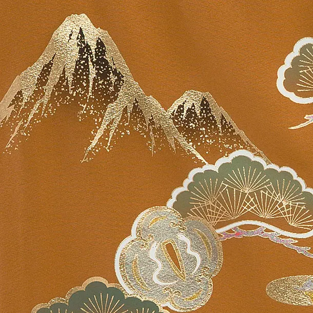 【正絹】お宮参り(男の子)レンタル  0272 金茶色 鷹松富士