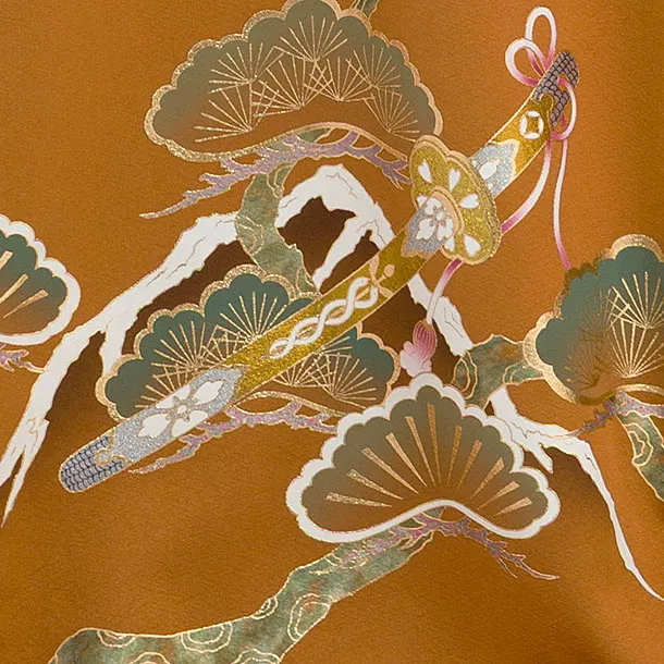 【正絹】お宮参り(男の子)レンタル  0272 金茶色 鷹松富士