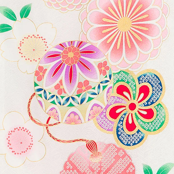 【正絹】お宮参り(女の子)レンタル 0251 白 花まり