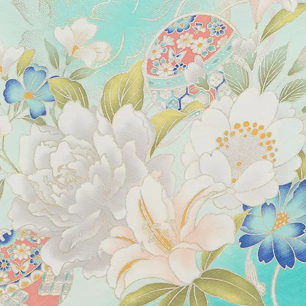 【夏用】【正絹単衣】お宮参り(女の子)レンタル 0271 薄青緑 牡丹鈴