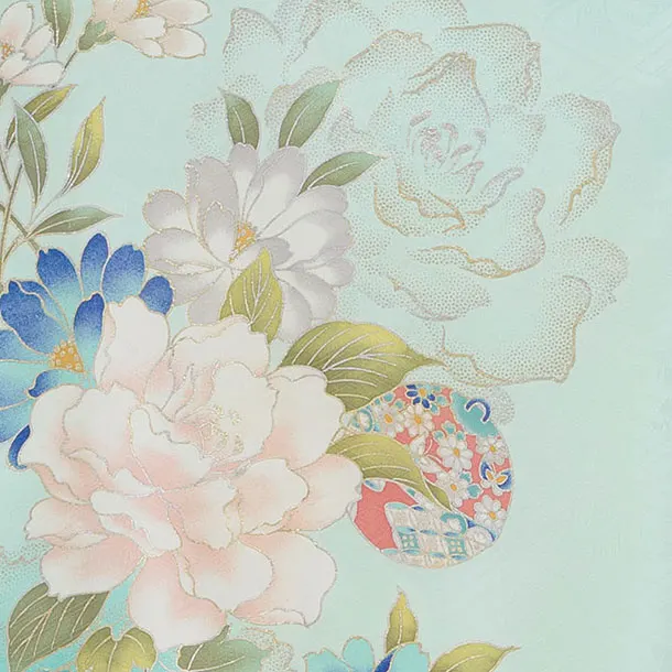 【夏用】【正絹単衣】お宮参り(女の子)レンタル 0271 薄青緑 牡丹鈴