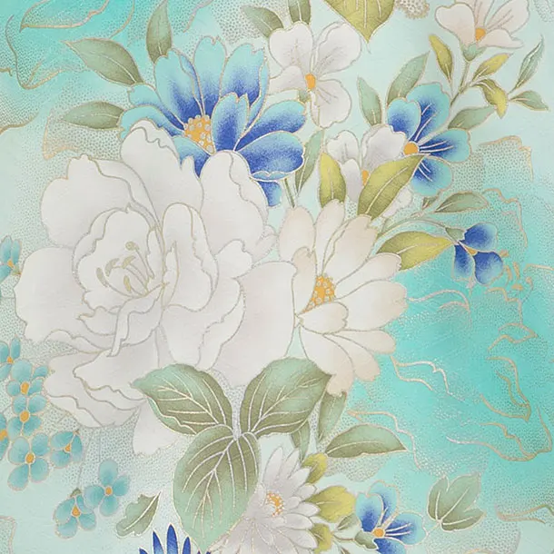 【夏用】【正絹単衣】お宮参り(女の子)レンタル 0271 薄青緑 牡丹鈴