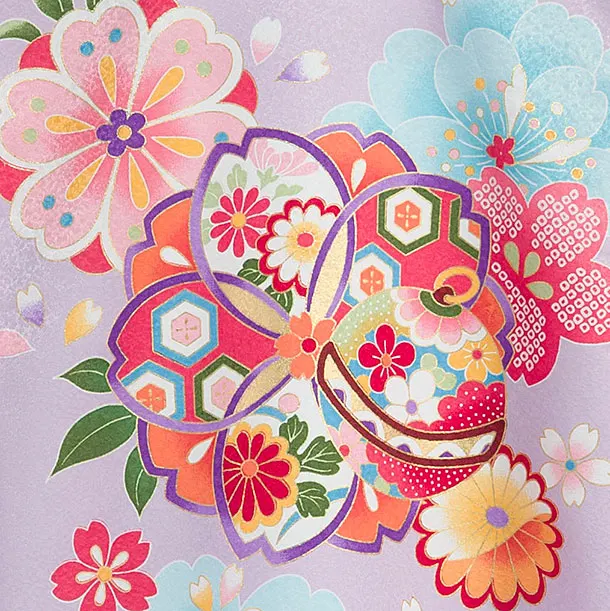 【夏用】【単衣】お宮参り(女の子)レンタル 0276 ラベンダー 桜