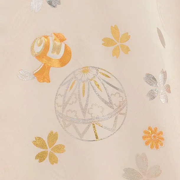 【正絹】お宮参り(女の子)レンタル 0289 クリーム 七宝地 鞠桜小槌