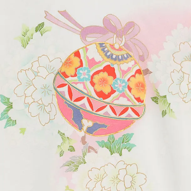 【正絹】お宮参り(女の子)レンタル 0292 白×ピンクぼかし 鈴桜