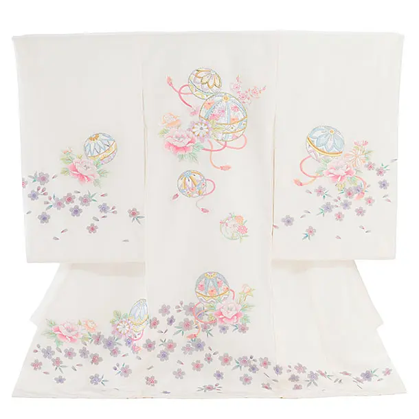 【正絹】お宮参り(女の子)レンタル 0294 白地 鞠花刺繍