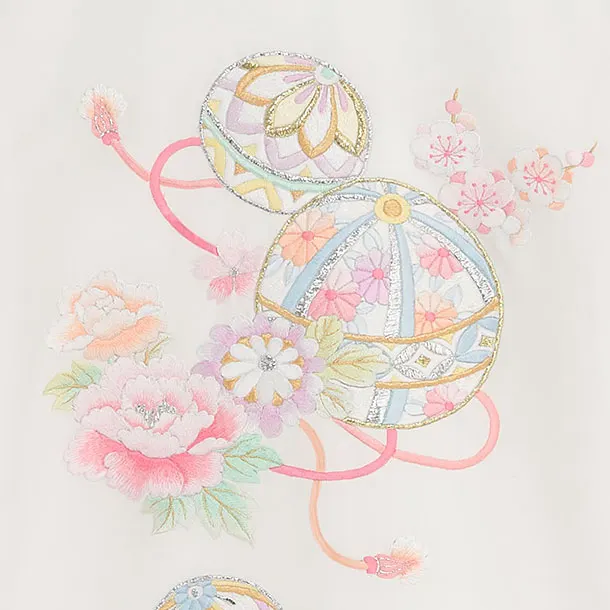 【正絹】お宮参り(女の子)レンタル 0294 白地 鞠花刺繍