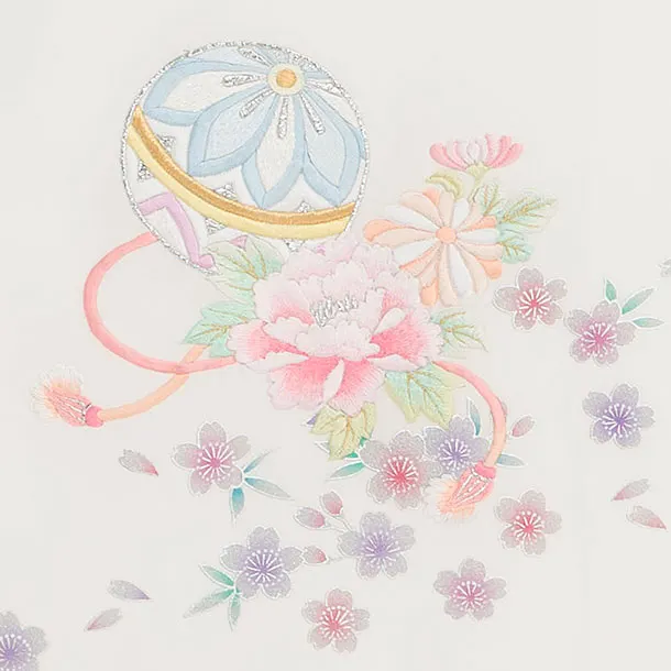 【正絹】お宮参り(女の子)レンタル 0294 白地 鞠花刺繍