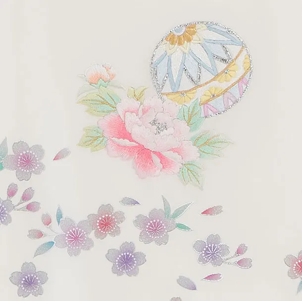 【正絹】お宮参り(女の子)レンタル 0294 白地 鞠花刺繍
