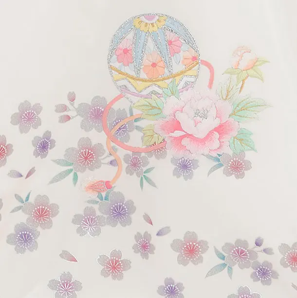 【正絹】お宮参り(女の子)レンタル 0294 白地 鞠花刺繍