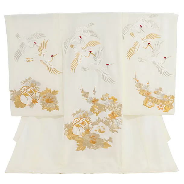 お宮参り(女の子)レンタル 0295 オフホワイト 飛鶴刺繍