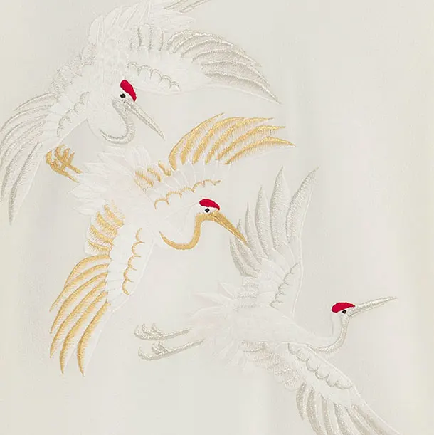 お宮参り(女の子)レンタル 0295 オフホワイト 飛鶴刺繍