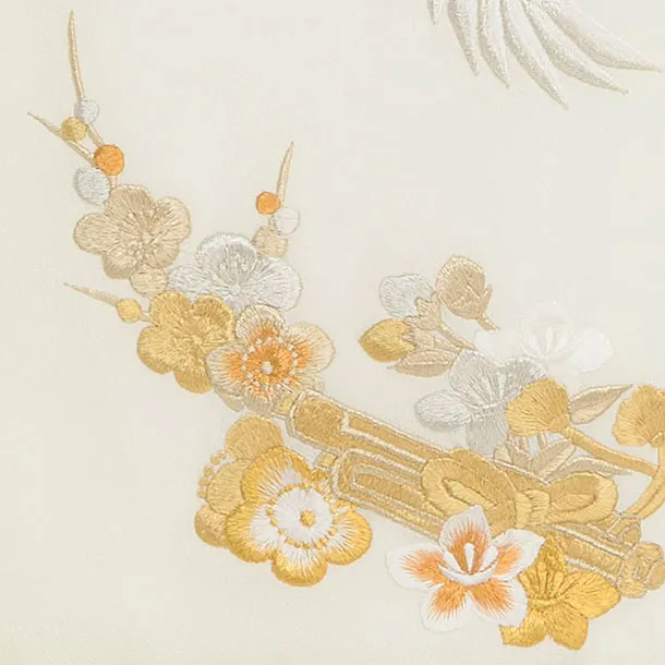 お宮参り(女の子)レンタル 0295 オフホワイト 飛鶴刺繍