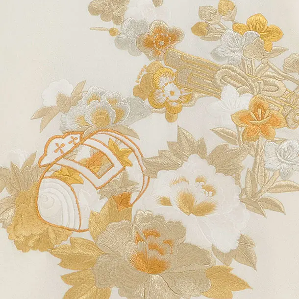 お宮参り(女の子)レンタル 0295 オフホワイト 飛鶴刺繍