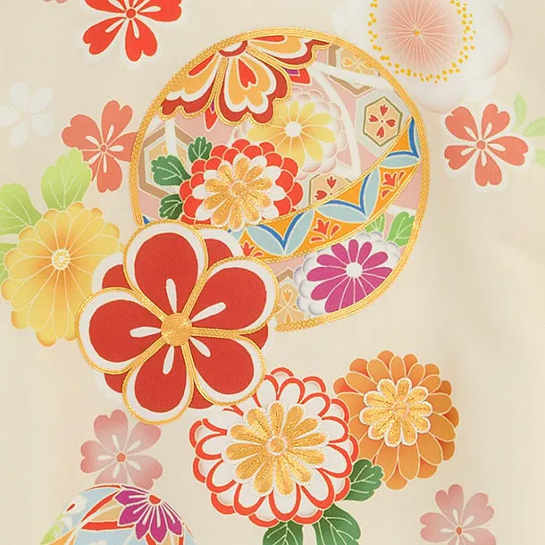 お宮参り(女の子)レンタル 0297 クリーム 花まり