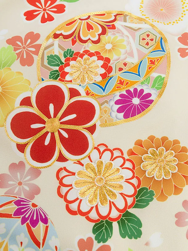 お宮参り(女の子)レンタル 0297 クリーム 花まり