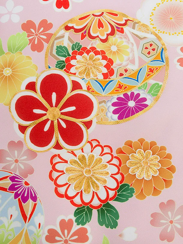 お宮参り(女の子)レンタル 0298 ピンク 花まり