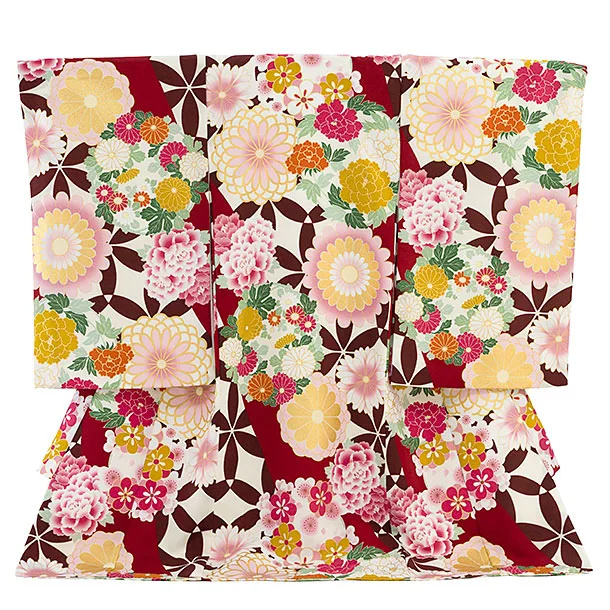 お宮参り(女の子)レンタル 0305 エンジ 花七宝