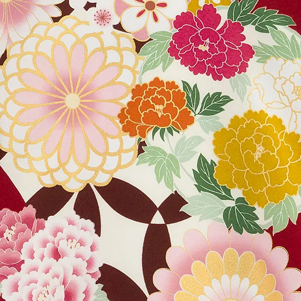 お宮参り(女の子)レンタル 0305 エンジ 花七宝