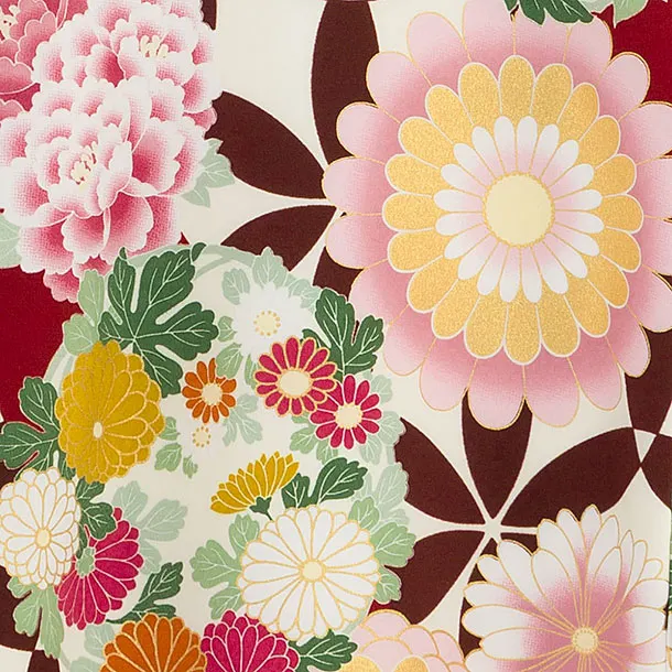 お宮参り(女の子)レンタル 0305 エンジ 花七宝