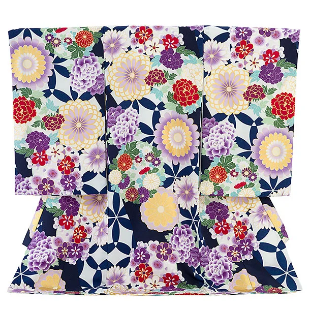 お宮参り(女の子)レンタル 0306 紺 花七宝