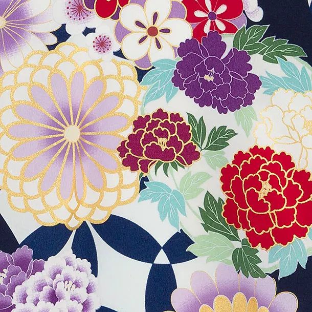 お宮参り(女の子)レンタル 0306 紺 花七宝