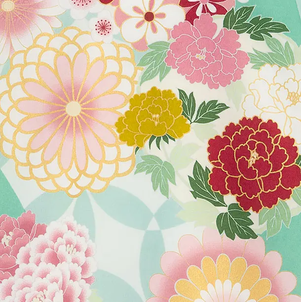 お宮参り(女の子)レンタル 0308 エメラルドグリーン 花七宝