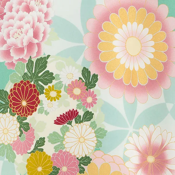 お宮参り(女の子)レンタル 0308 エメラルドグリーン 花七宝