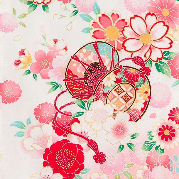 【夏用】【正絹単衣】お宮参り(女の子)レンタル 0309 白×ピンク 花まり