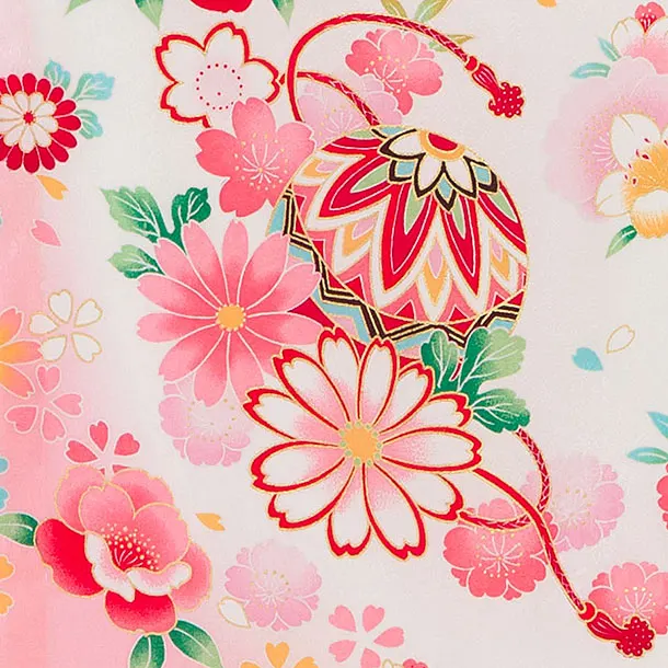 【夏用】【正絹単衣】お宮参り(女の子)レンタル 0309 白×ピンク 花まり