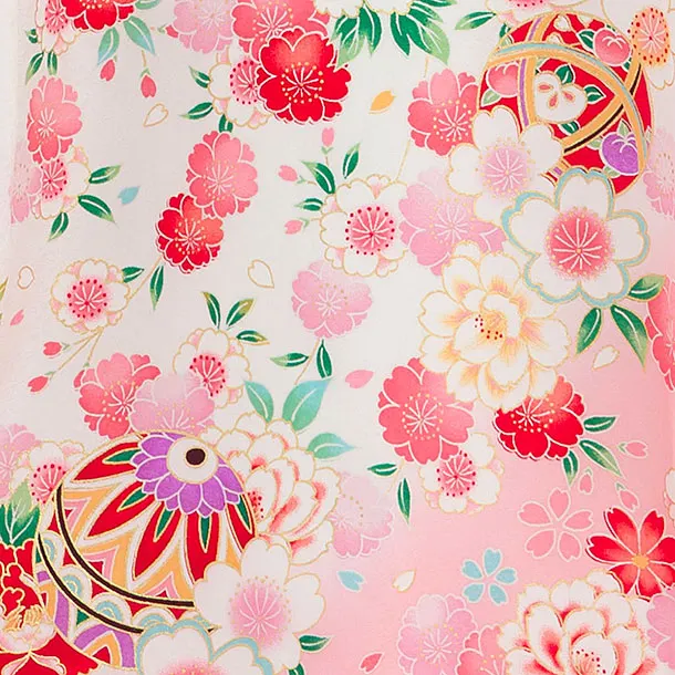 【夏用】【正絹単衣】お宮参り(女の子)レンタル 0309 白×ピンク 花まり