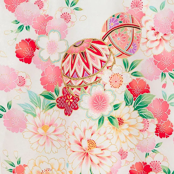 【夏用】【正絹単衣】お宮参り(女の子)レンタル 0310 白×黄色 花まり