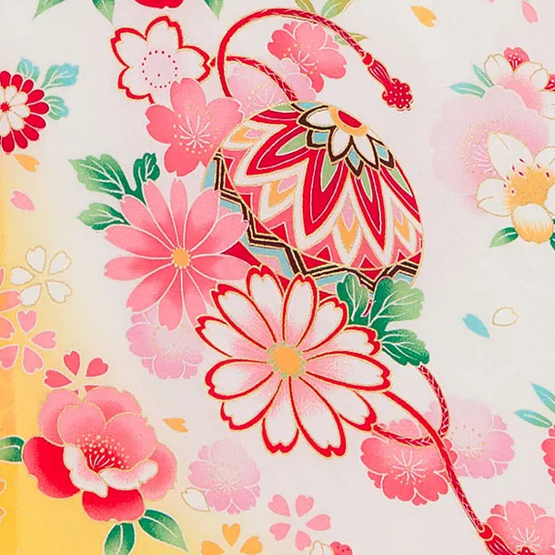 【夏用】【正絹単衣】お宮参り(女の子)レンタル 0310 白×黄色 花まり