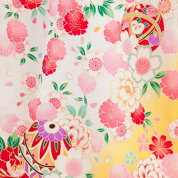 【夏用】【正絹単衣】お宮参り(女の子)レンタル 0310 白×黄色 花まり