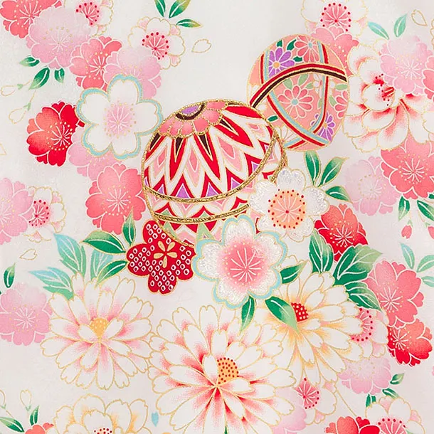 【夏用】【正絹単衣】お宮参り(女の子)レンタル 0311 白×赤 花まり