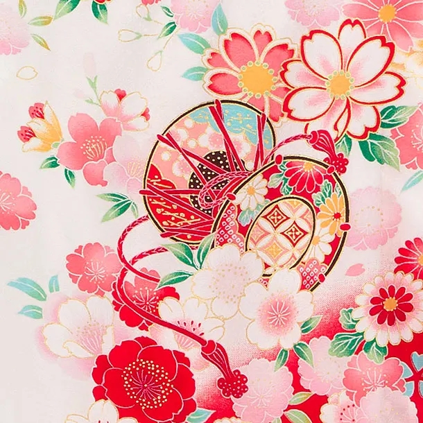 【夏用】【正絹単衣】お宮参り(女の子)レンタル 0311 白×赤 花まり