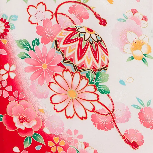 【夏用】【正絹単衣】お宮参り(女の子)レンタル 0311 白×赤 花まり