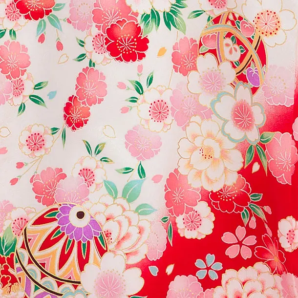 【夏用】【正絹単衣】お宮参り(女の子)レンタル 0311 白×赤 花まり