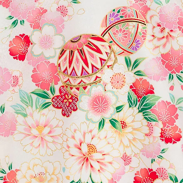 【夏用】【正絹単衣】お宮参り(女の子)レンタル 0312 白×オレンジ 花まり