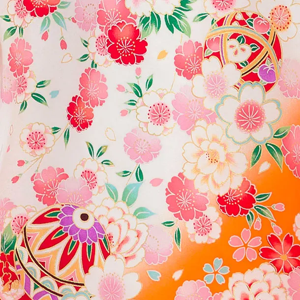【夏用】【正絹単衣】お宮参り(女の子)レンタル 0312 白×オレンジ 花まり