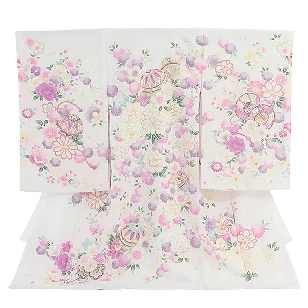 【夏用】【単衣】お宮参り(女の子)レンタル 0315 白 花まり