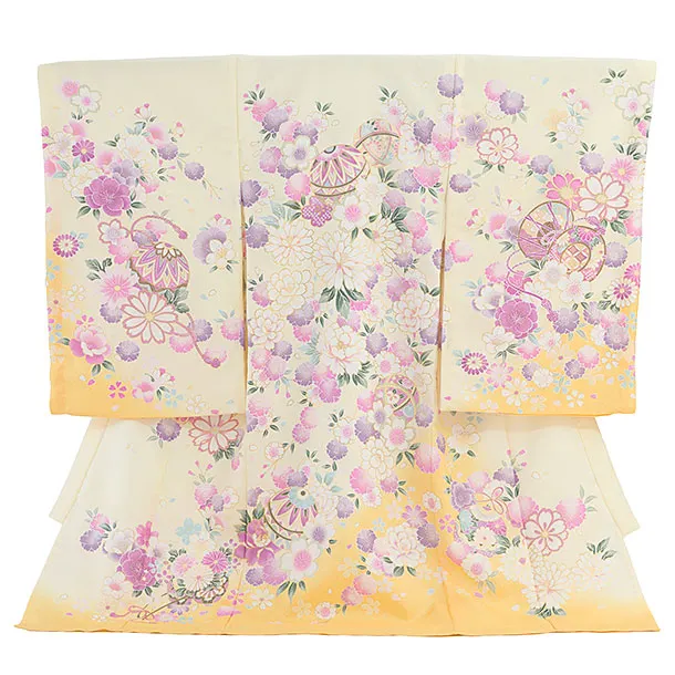 【夏用】【単衣】お宮参り(女の子)レンタル 0316 薄黄色 花まり