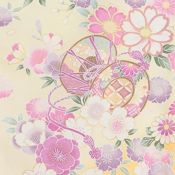 【夏用】【単衣】お宮参り(女の子)レンタル 0316 薄黄色 花まり