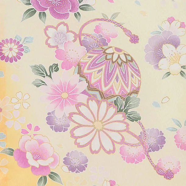 【夏用】【単衣】お宮参り(女の子)レンタル 0316 薄黄色 花まり